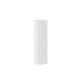 A matte finish white ceramic round cylindrical vase with embossed wave design.