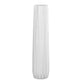 A matte finish white ceramic vase with a ribbed design body and a round lip.