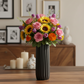 Kitte Ceramic Elongated Round Vase with Ribbed Design Body