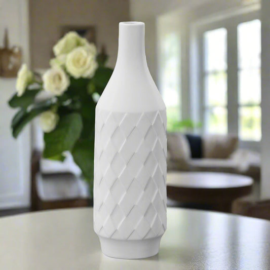 Fayne Embossed Diamond Ceramic Bottle Vase