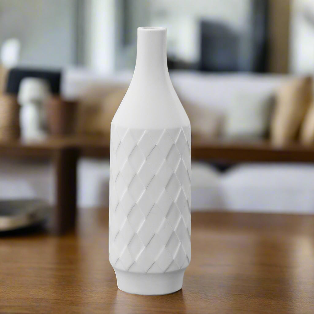 Fayne Embossed Diamond Ceramic Bottle Vase