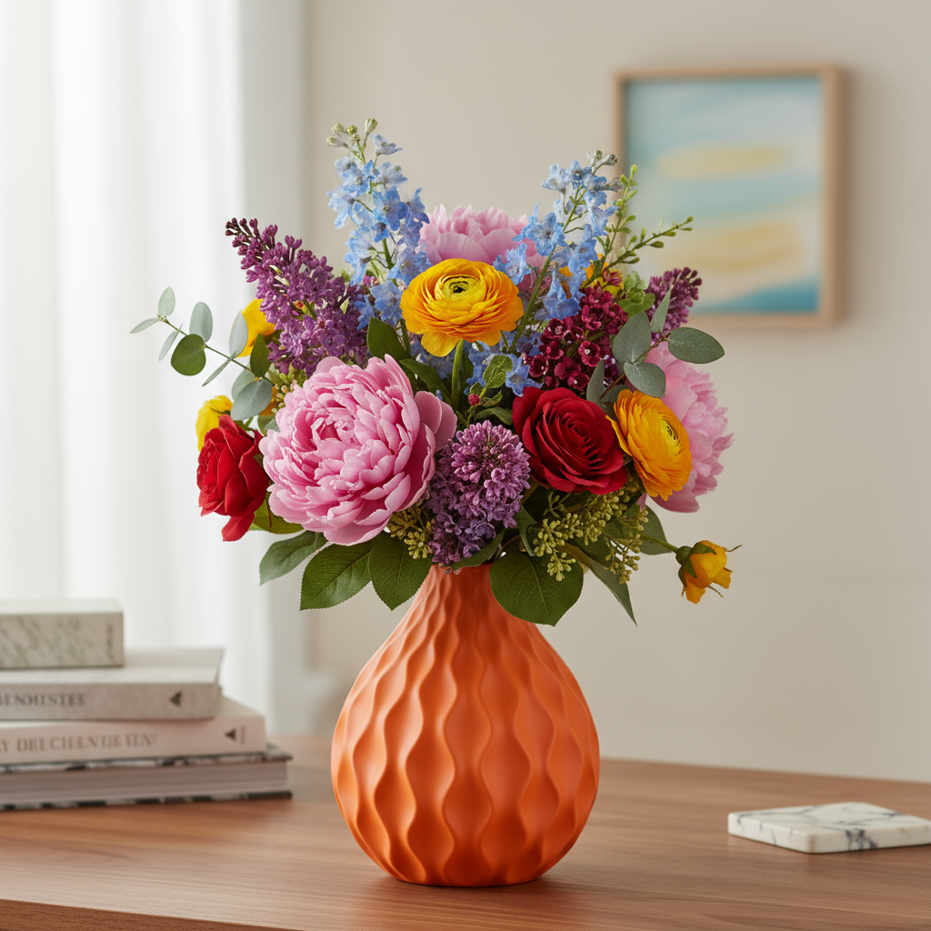 Maia Ceramic Embossed Wave Pattern Vase