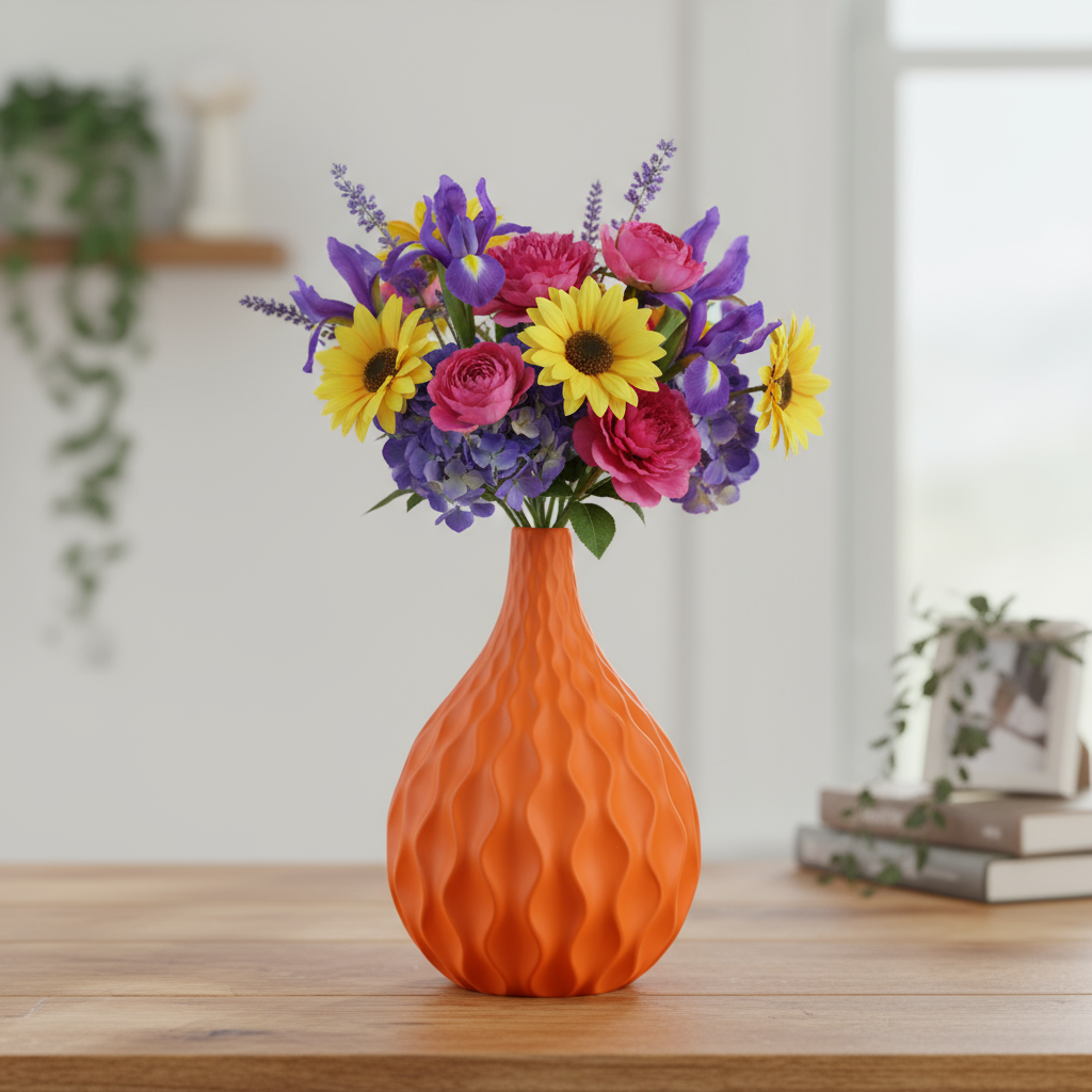 Maia Ceramic Embossed Wave Pattern Vase