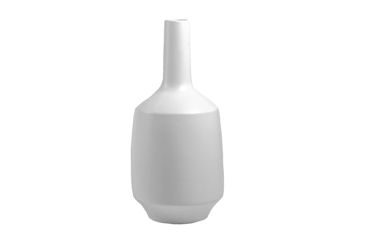 Ceramic Long Neck Bottle Vase Matte Finish White-16.00"H