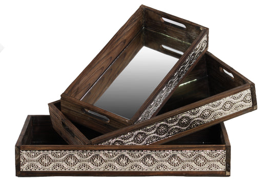 Wood Tray Stained Wood Finish Brown 3.5"H