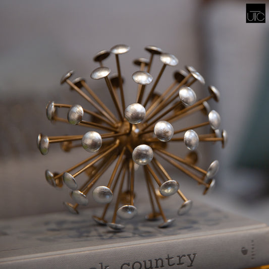 Metal Round Sea Urchin Ball Tarnished Finish Gold-6.00"H