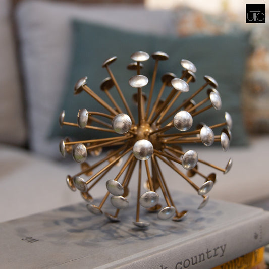Metal Round Sea Urchin Ball Tarnished Finish Gold-6.00"H