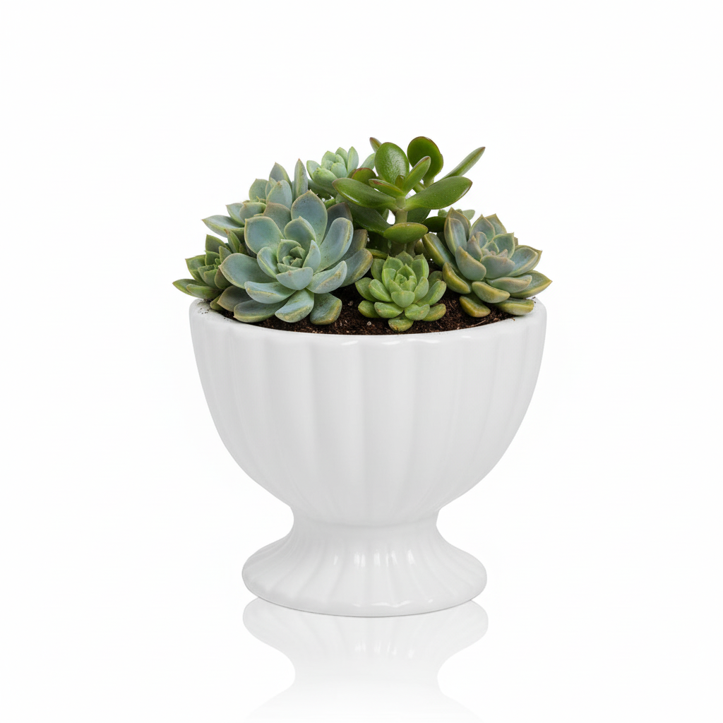 Grellen Rippled Off-White Compote Planters