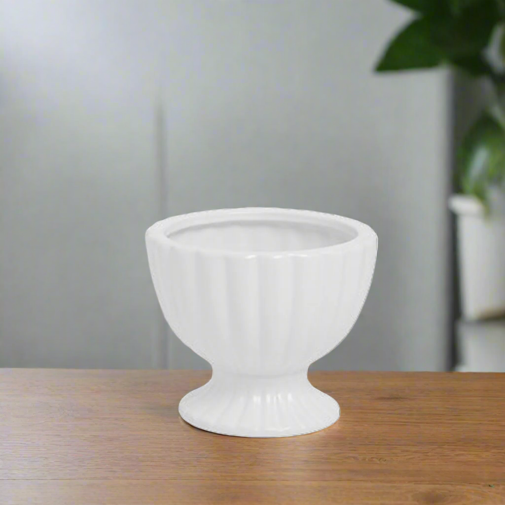 Grellen Rippled Off-White Compote Planters
