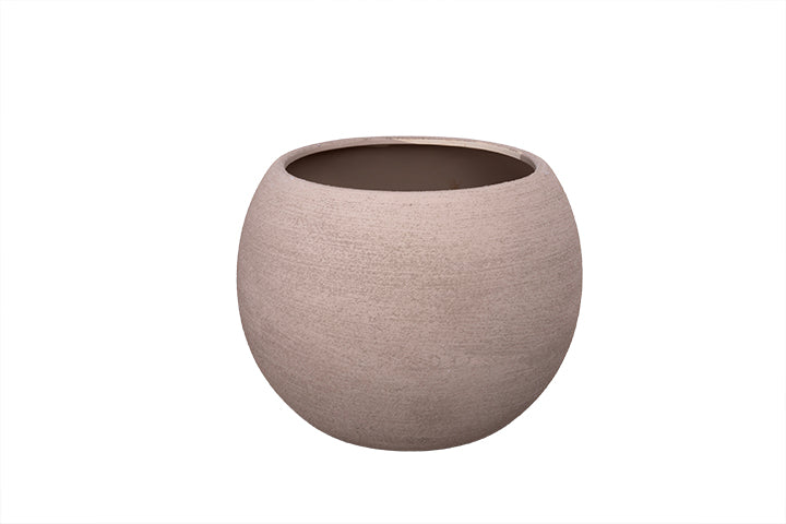 Ceramic Round Bowl Body Vase Textured Matte Finish Beige Brown
