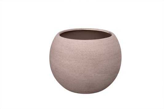 Ceramic Round Bowl Body Vase Textured Matte Finish Beige Brown