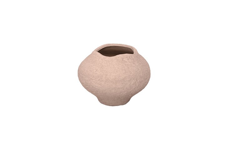 Organic Squat Ceramic Urn Vase With Wavy Rim