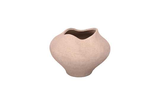 Organic Squat Ceramic Urn Vase With Wavy Rim