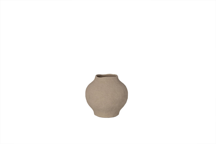 Globular Ceramic Vase With Softly Undulating Rim Warm Terracotta Beige