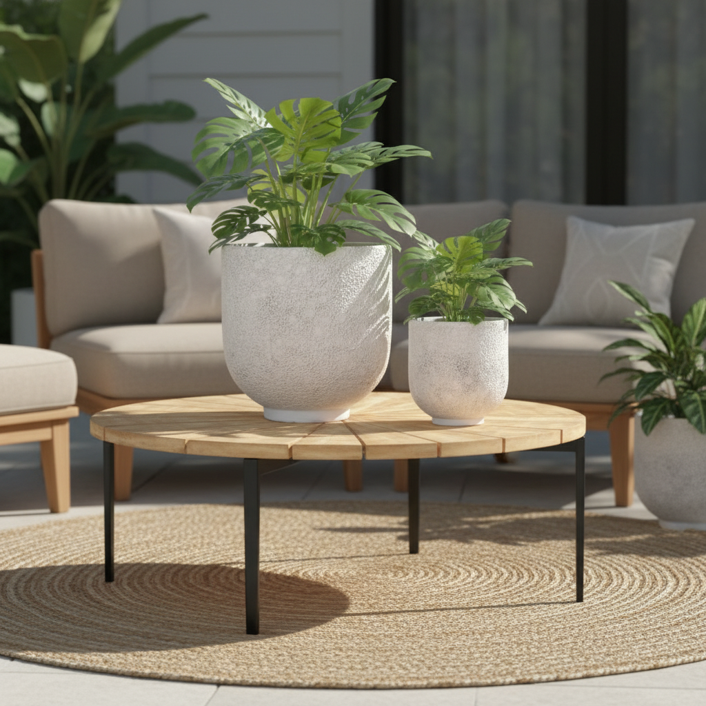 Irina Textured Cylinder Planters with Recessed Pedestal Base (Set of 2)