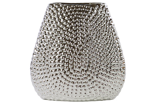 Ceramic  Elliptical Vase Chrome Finish Silver-9"H