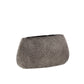 Silver clutch bag with textured surface on a white background