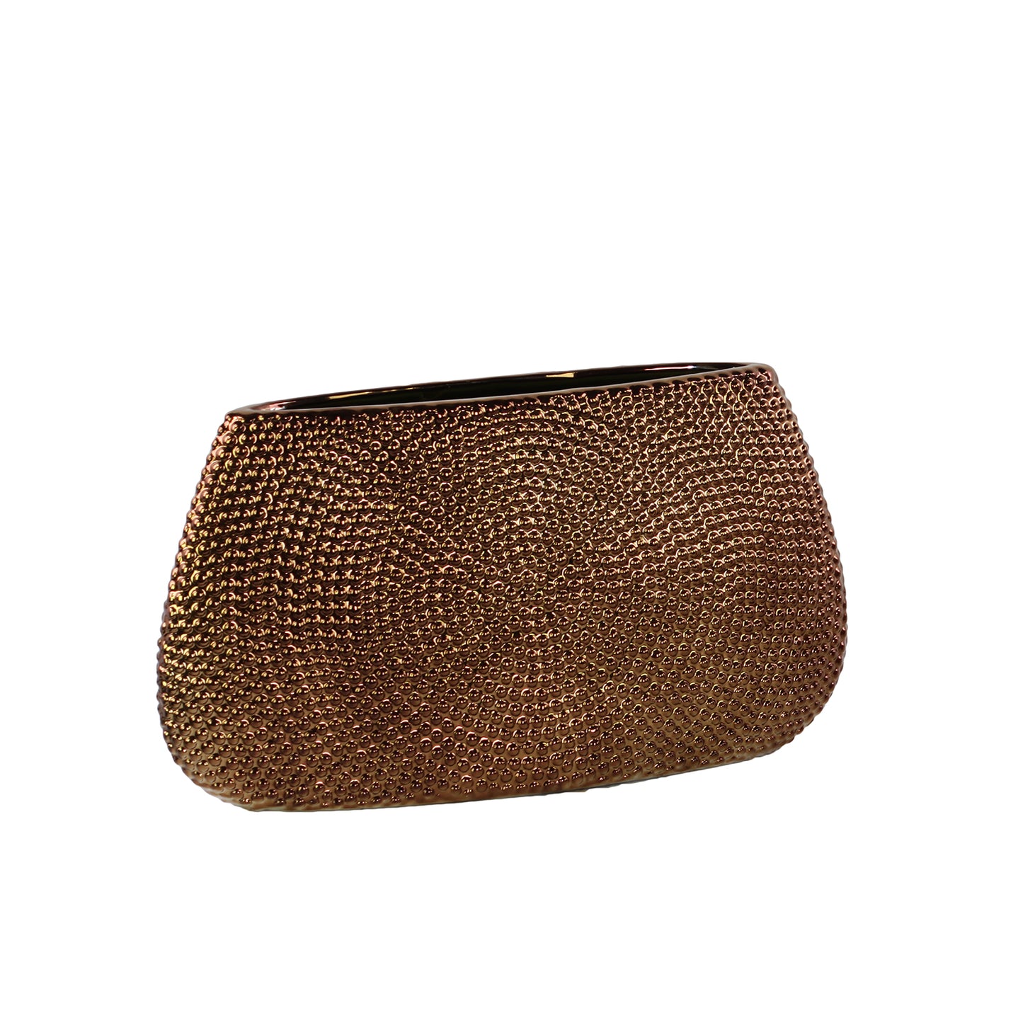 Bronze mesh clutch bag on a white background