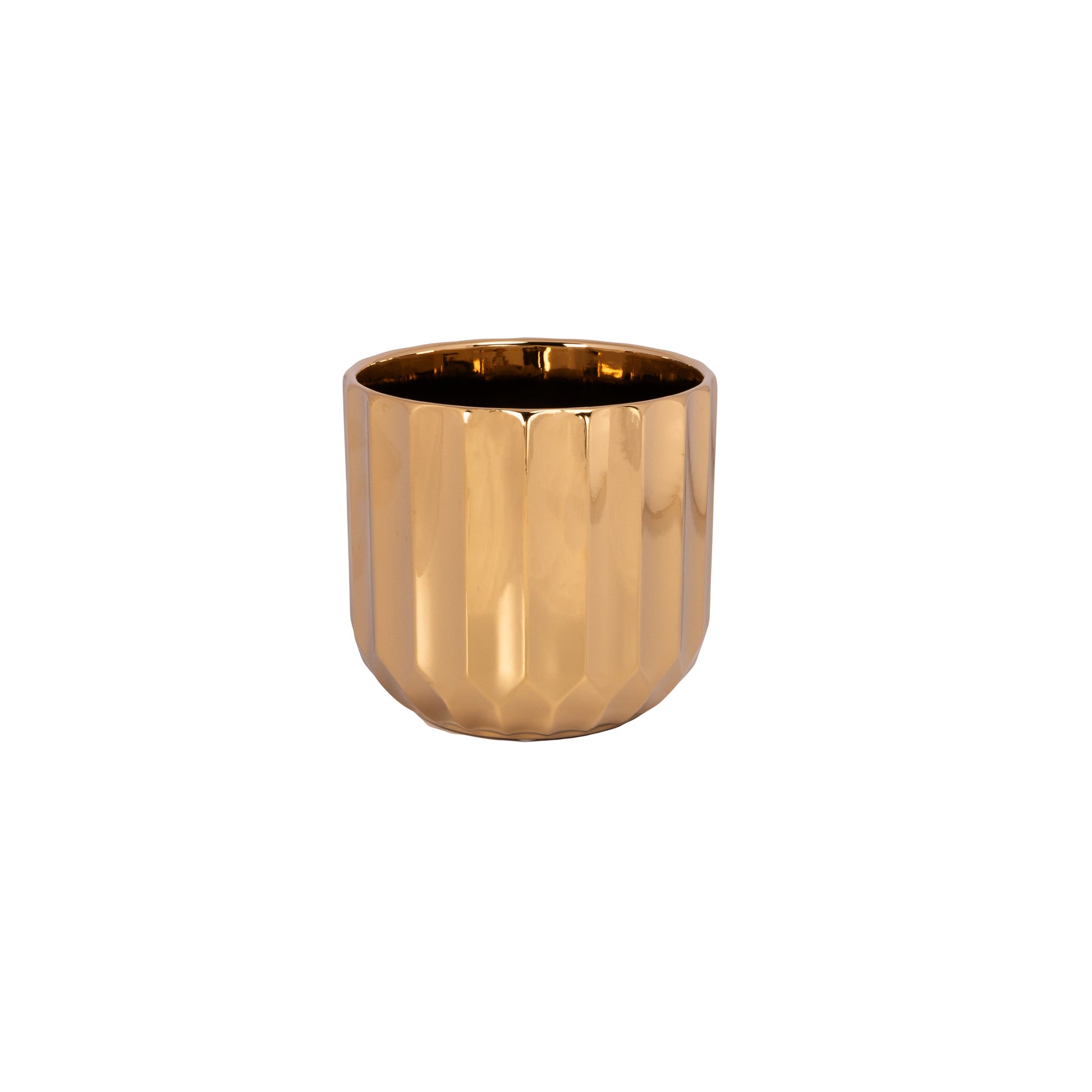 Gold metallic pot on a white background