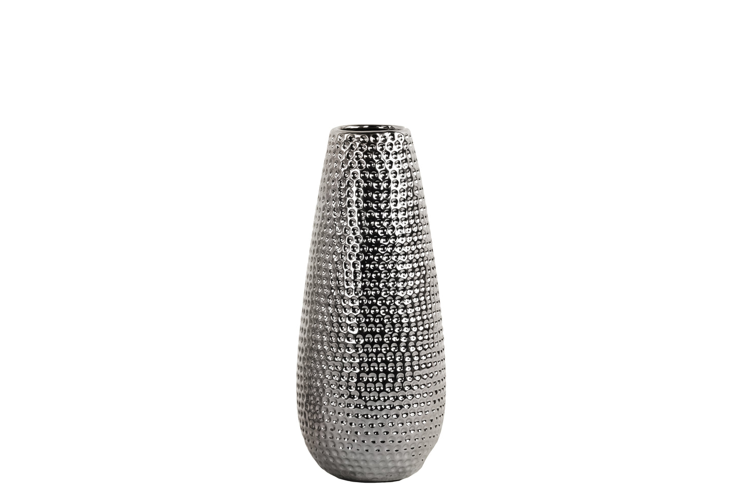 Ceramic Vase Polished Chrome Finish Silver-10"H