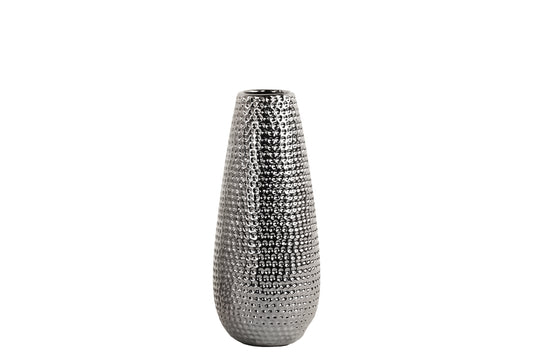 Ceramic Vase Polished Chrome Finish Silver-10"H