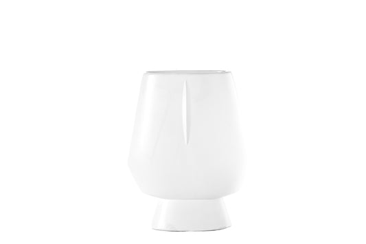 Ceramic Oval Krater Vase Matte Finish White-9.50"H