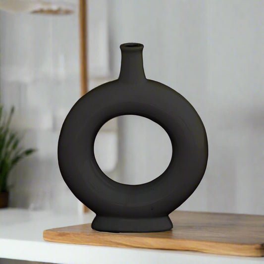 Halden Black Ceramic Ring Vase