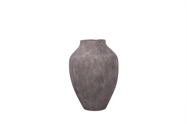 Terracotta Handcrafted LG Elongated Vase with Irregular Rim Brown