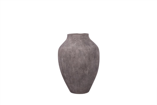 Terracotta Handcrafted LG Elongated Vase with Irregular Rim Brown