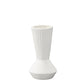A matte finish white ceramic round vase with a long neck and a trumpet mouth.