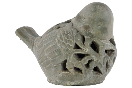 Terracotta Bird  Figurine Washed  Finish Gray-7"H