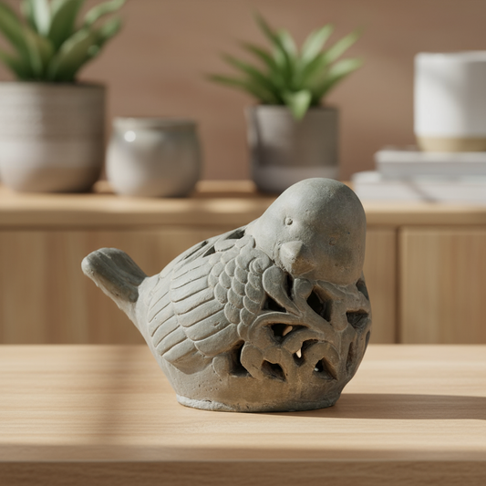 Kailani Terracotta Bird Figurine with Floral Cutout Design