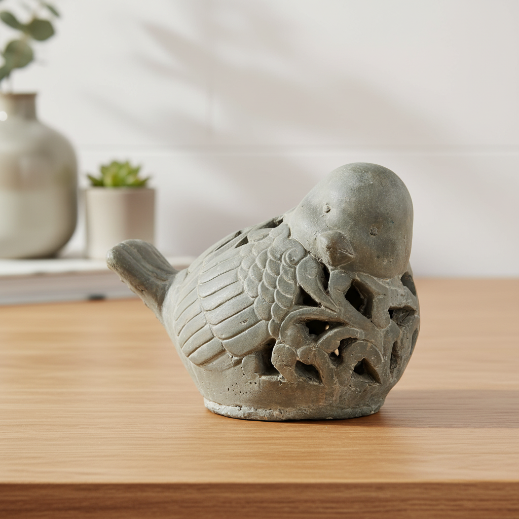 Kailani Terracotta Bird Figurine with Floral Cutout Design