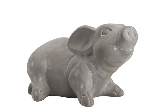 Terracotta Pig  Figurine Coated Finish Gray-5"H