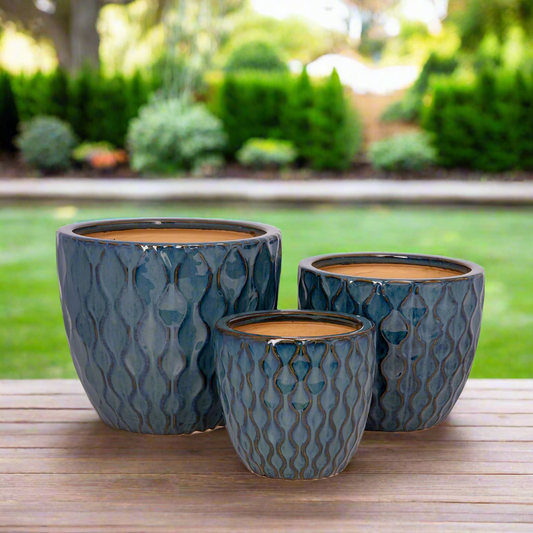 Zorina Blue Ceramic Planter Set (Set of 3)