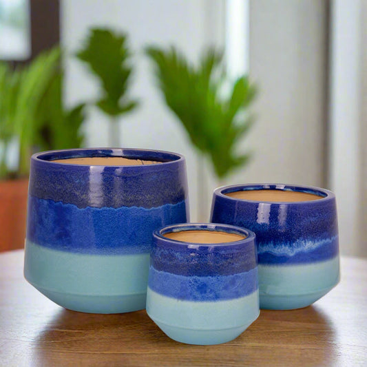 Kassel Blue Ceramic Planter Set (Set of 3)