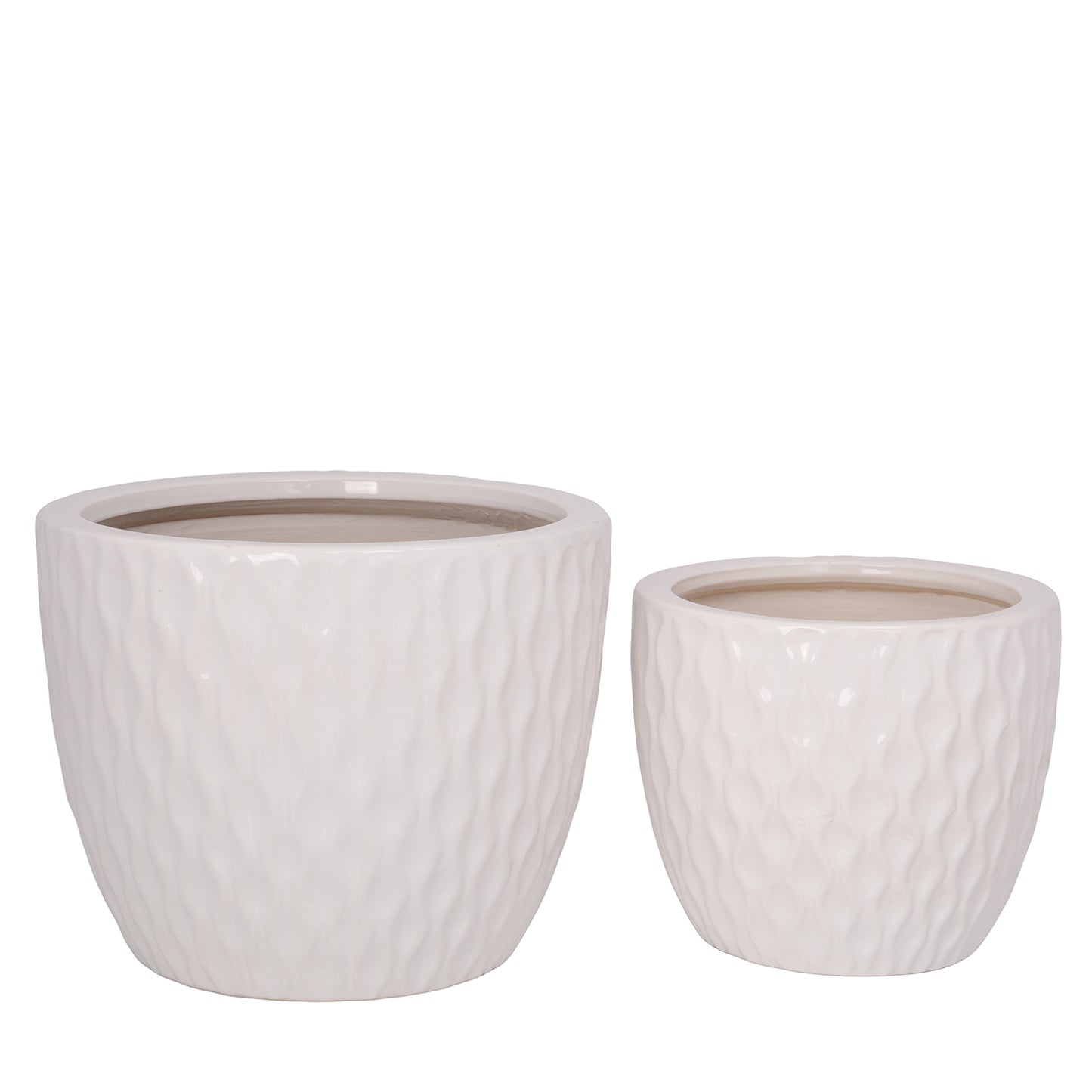 Beylin White Gloss Ceramic Planter Set (Set of 2)