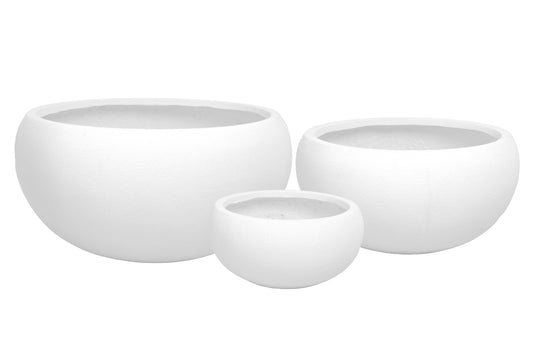 Fiberclay Bowl Design Planters Set  of Three White