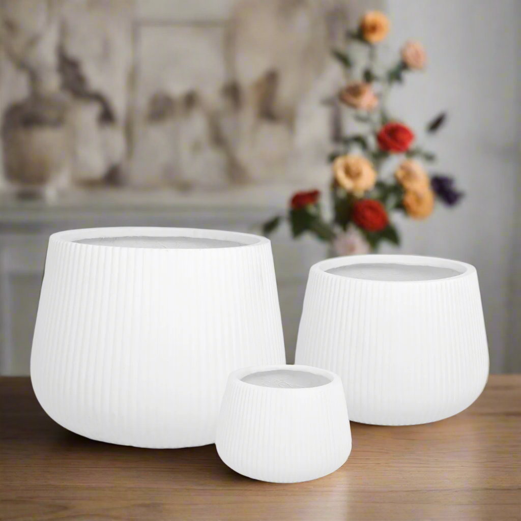 Olyssia Wide White Fiberclay Planters (Set of 3)
