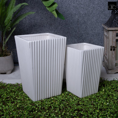 Flyn Ceramic Square Corrugated Vase (Set of 2)
