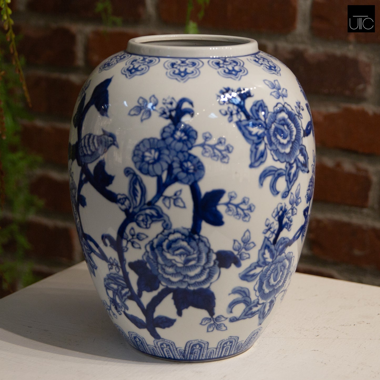 Ceramic Chinoiserie Ginger/Temple Jar Gloss Finish Blue&White-10.00"H -60