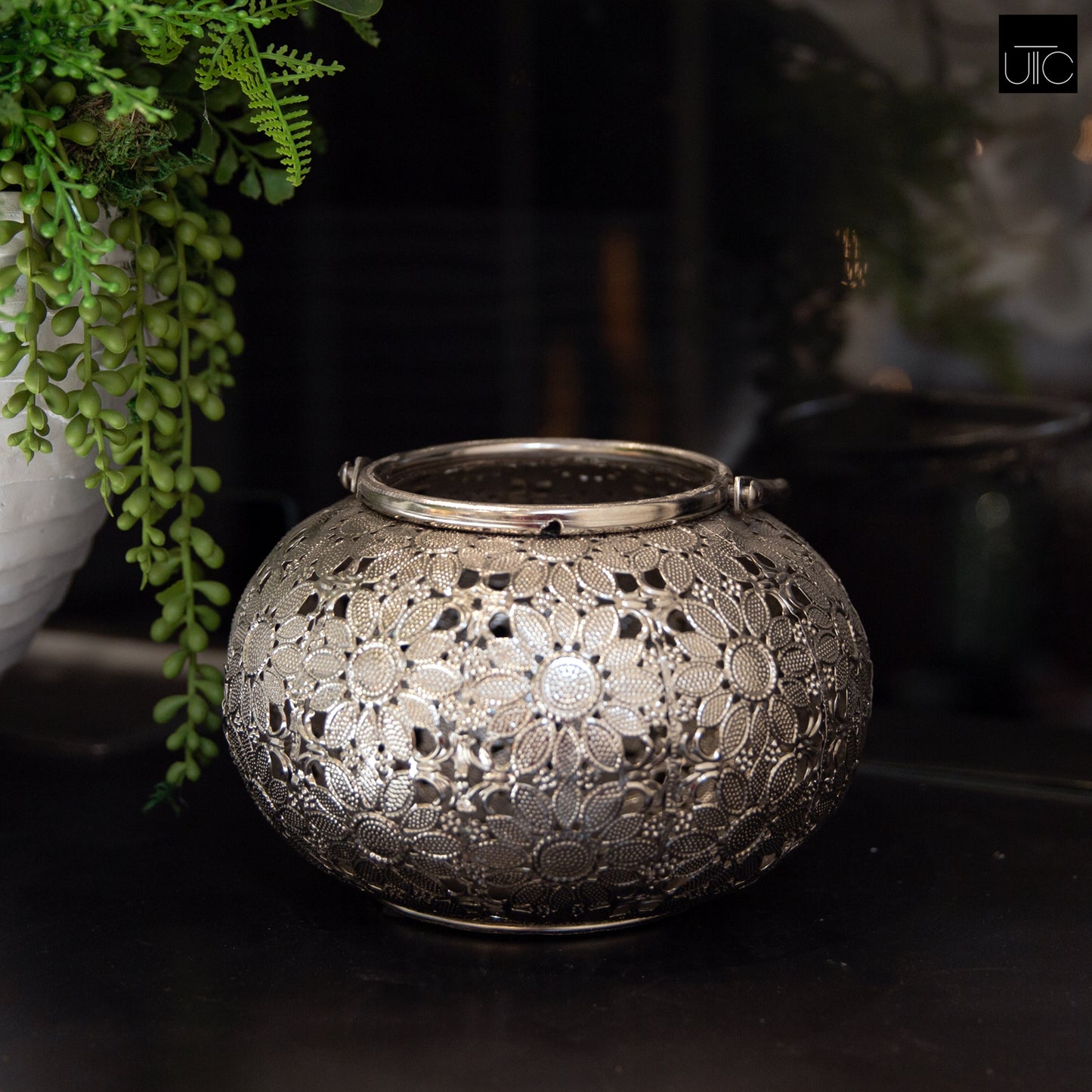 Celira Pierced Floral Metal Lantern