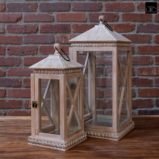 Cairo Banded Wood Lanterns (Set of 2)