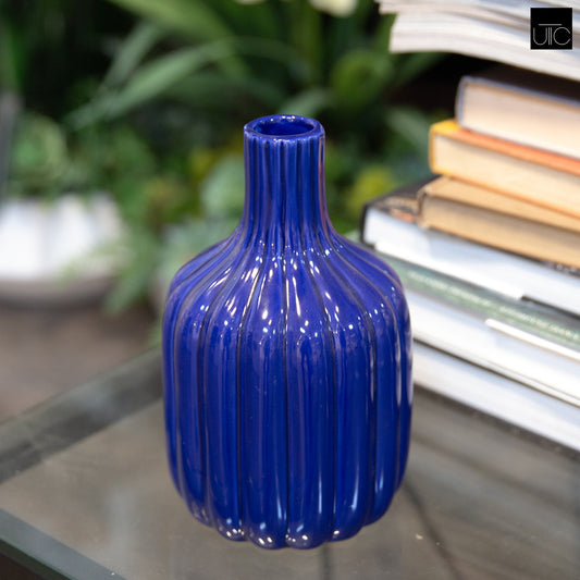 Ceramic Round Bottle Vase Gloss Finish Cobalt
