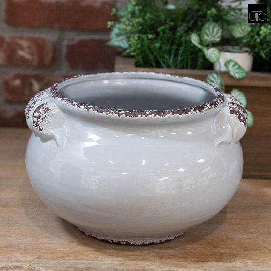 Ceramic Pot Gloss Finish Gray 6.25"H