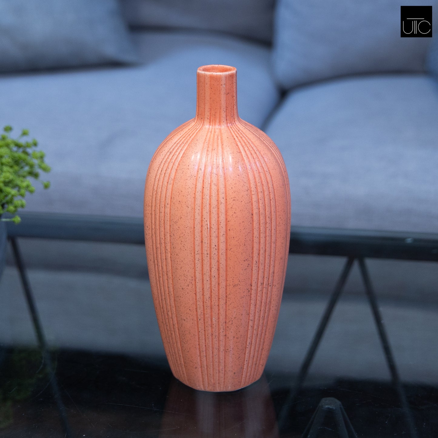 Ceramic Round Bottle Vase Matte Finish Orange-10.00"H