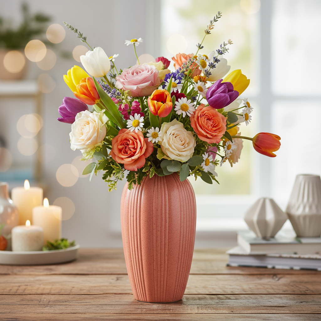 Nhulla Ceramic Round Bottle Vase with Embossed Column Design