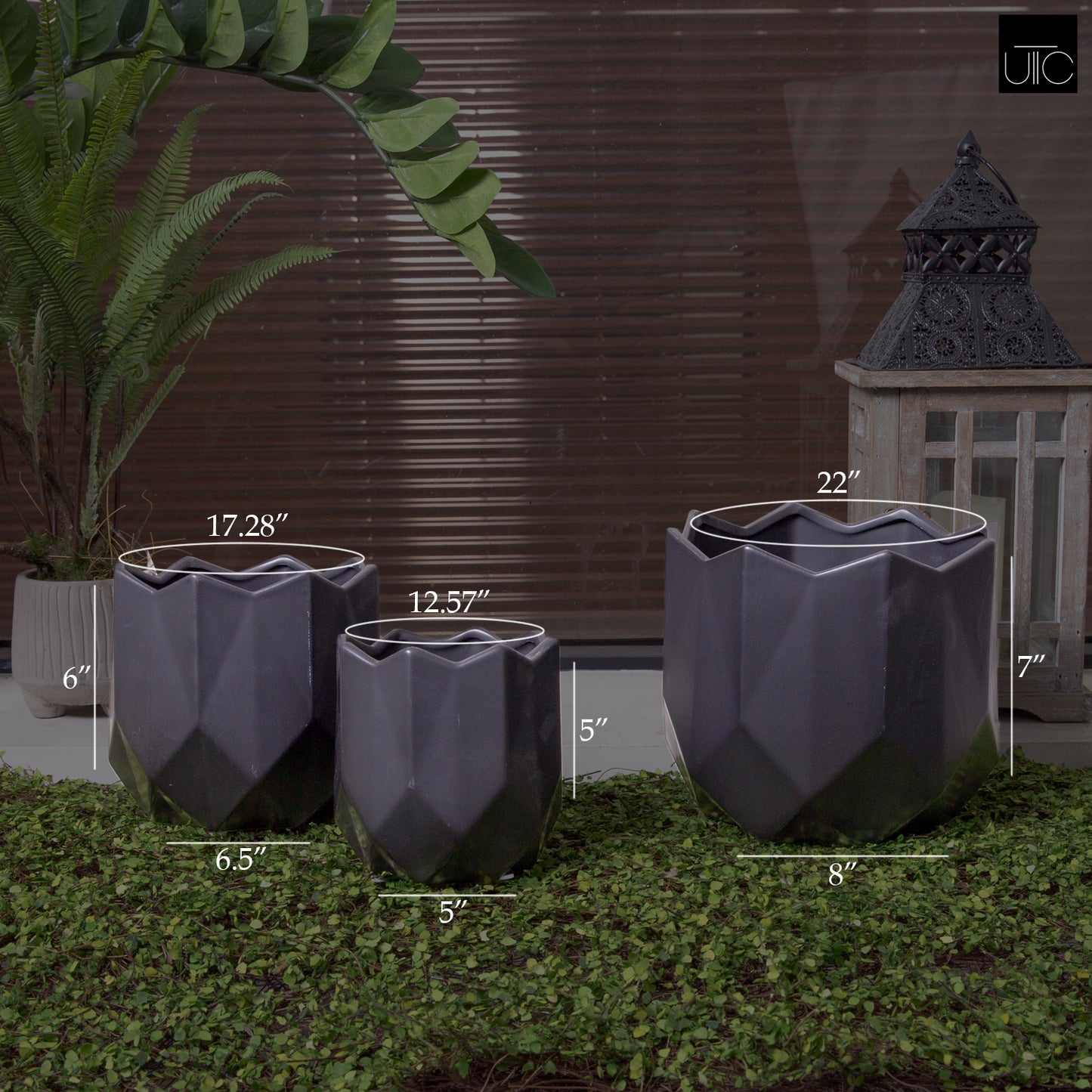 Gryphon Ceramic Geometric Round Pot  (Set of 3)