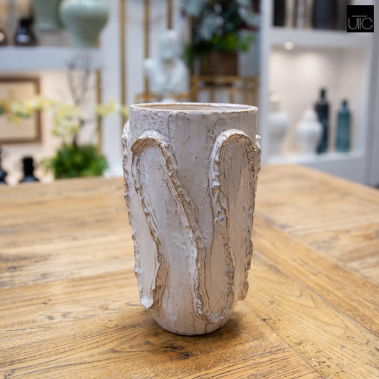 Ceramic Cylinder Vase Finish White And Beige