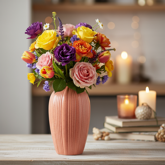 Nhulla Ceramic Round Bottle Vase with Embossed Column Design